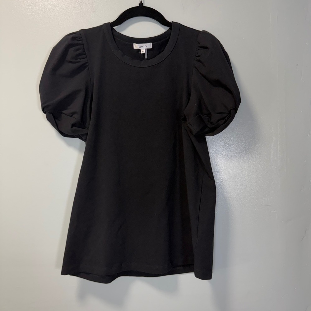 Tyler Boe Black Puff Short Sleeve Crew Neck Cotton Blend‎ Top XS